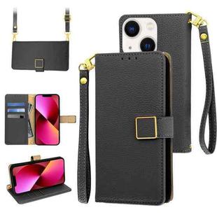 For iPhone 13 Crossbody Litchi Texture Square Buckle Leather Phone Case(Black)