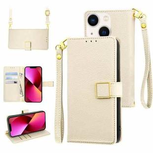 For iPhone 13 mini Crossbody Litchi Texture Square Buckle Leather Phone Case(White)