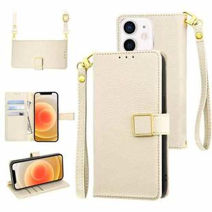 For iPhone 12 / 12 Pro Crossbody Litchi Texture Square Buckle Leather Phone Case(White)