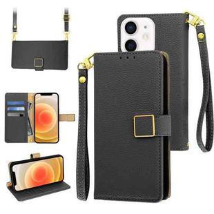 For iPhone 12 / 12 Pro Crossbody Litchi Texture Square Buckle Leather Phone Case(Black)