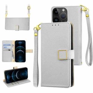 For iPhone 12 Pro Max Crossbody Litchi Texture Square Buckle Leather Phone Case(Silver)