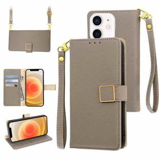 For iPhone 12 mini Crossbody Litchi Texture Square Buckle Leather Phone Case(Brown)