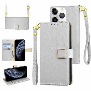 For iPhone 11 Pro Max Crossbody Litchi Texture Square Buckle Leather Phone Case(Silver)