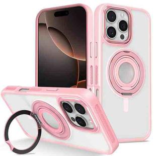 For iPhone 16 Pro Max Skin Feel Matte 360 Degree Rotating Silicone Ring Holder Phone Case(Pink)