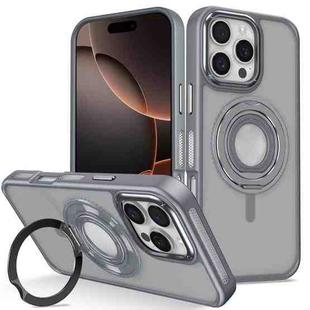 For iPhone 16 Pro Max Skin Feel Matte 360 Degree Rotating Silicone Ring Holder Phone Case(Grey)