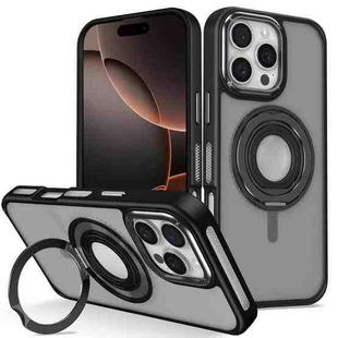 For iPhone 16 Pro Max Skin Feel Matte 360 Degree Rotating Silicone Ring Holder Phone Case(Black)