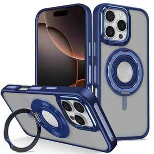 For iPhone 16 Pro Skin Feel Matte 360 Degree Rotating Silicone Ring Holder Phone Case(Royal Blue)