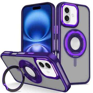 For iPhone 16 Plus Skin Feel Matte 360 Degree Rotating Silicone Ring Holder Phone Case(Purple)