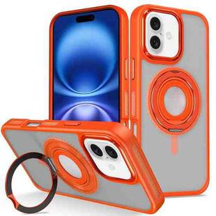 For iPhone 16 Plus Skin Feel Matte 360 Degree Rotating Silicone Ring Holder Phone Case(Orange)