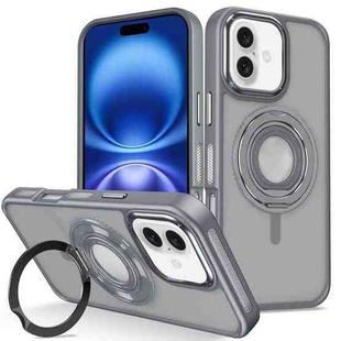 For iPhone 16 Skin Feel Matte 360 Degree Rotating Silicone Ring Holder Phone Case(Grey)