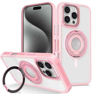 For iPhone 15 Pro Skin Feel Matte 360 Degree Rotating Silicone Ring Holder Phone Case(Pink)