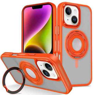 For iPhone 14 Skin Feel Matte 360 Degree Rotating Silicone Ring Holder Phone Case(Orange)