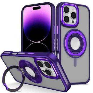 For iPhone 14 Pro Skin Feel Matte 360 Degree Rotating Silicone Ring Holder Phone Case(Purple)