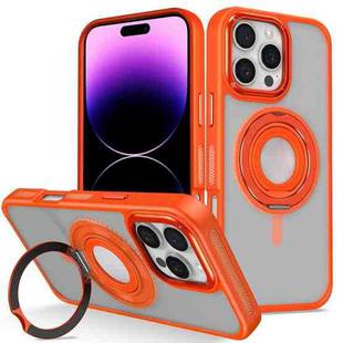 For iPhone 14 Pro Skin Feel Matte 360 Degree Rotating Silicone Ring Holder Phone Case(Orange)