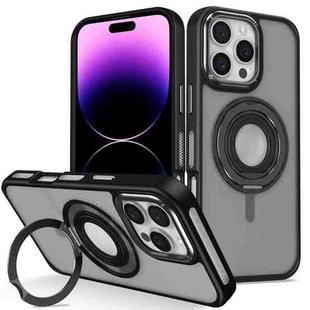 For iPhone 14 Pro Skin Feel Matte 360 Degree Rotating Silicone Ring Holder Phone Case(Black)