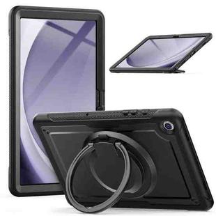 For Samsung Galaxy Tab A9+ Honeycomb Hybrid Tablet Case with Handle Holder & Strap(Black)
