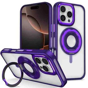 For iPhone 16 Pro Skin Feel Transparent 360 Degree Rotating Silicone Ring Holder Phone Case(Purple)