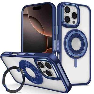 For iPhone 16 Pro Skin Feel Transparent 360 Degree Rotating Silicone Ring Holder Phone Case(Royal Blue)