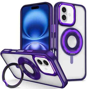 For iPhone 16 Plus Skin Feel Transparent 360 Degree Rotating Silicone Ring Holder Phone Case(Purple)