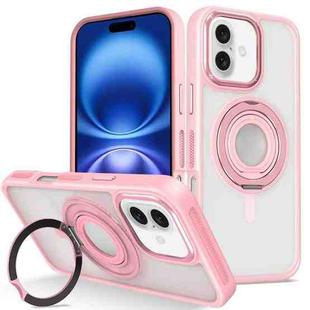 For iPhone 16 Plus Skin Feel Transparent 360 Degree Rotating Silicone Ring Holder Phone Case(Pink)