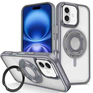 For iPhone 16 Plus Skin Feel Transparent 360 Degree Rotating Silicone Ring Holder Phone Case(Grey)