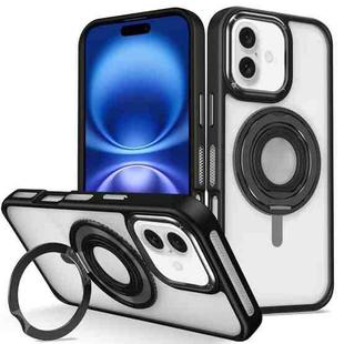 For iPhone 16 Plus Skin Feel Transparent 360 Degree Rotating Silicone Ring Holder Phone Case(Black)