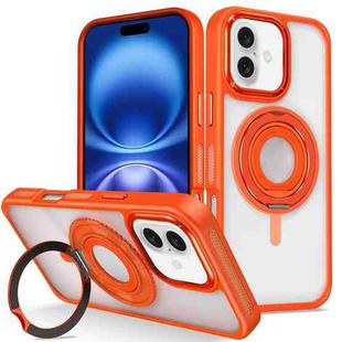 For iPhone 16 Skin Feel Transparent 360 Degree Rotating Silicone Ring Holder Phone Case(Orange)