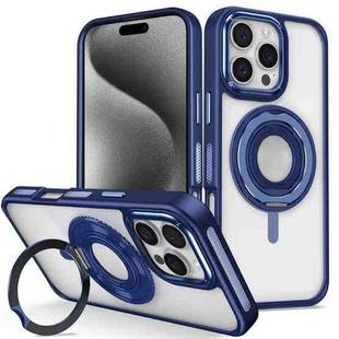 For iPhone 15 Pro Max Skin Feel Transparent 360 Degree Rotating Silicone Ring Holder Phone Case(Royal Blue)