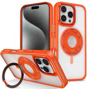 For iPhone 15 Pro Max Skin Feel Transparent 360 Degree Rotating Silicone Ring Holder Phone Case(Orange)