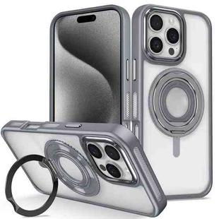 For iPhone 15 Pro Max Skin Feel Transparent 360 Degree Rotating Silicone Ring Holder Phone Case(Grey)