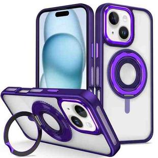 For iPhone 15 Plus Skin Feel Transparent 360 Degree Rotating Silicone Ring Holder Phone Case(Purple)