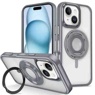 For iPhone 15 Plus Skin Feel Transparent 360 Degree Rotating Silicone Ring Holder Phone Case(Grey)