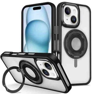 For iPhone 15 Plus Skin Feel Transparent 360 Degree Rotating Silicone Ring Holder Phone Case(Black)