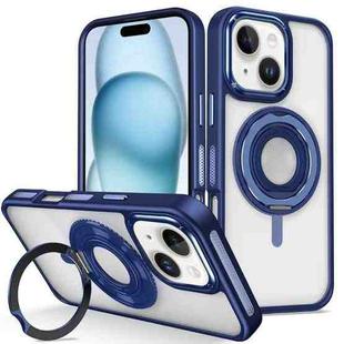 For iPhone 15 Skin Feel Transparent 360 Degree Rotating Silicone Ring Holder Phone Case(Royal Blue)