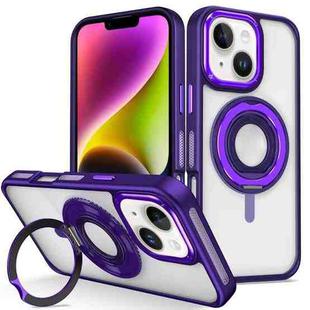 For iPhone 14 Skin Feel Transparent 360 Degree Rotating Silicone Ring Holder Phone Case(Purple)