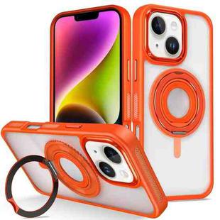 For iPhone 14 Skin Feel Transparent 360 Degree Rotating Silicone Ring Holder Phone Case(Orange)