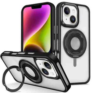 For iPhone 14 Skin Feel Transparent 360 Degree Rotating Silicone Ring Holder Phone Case(Black)