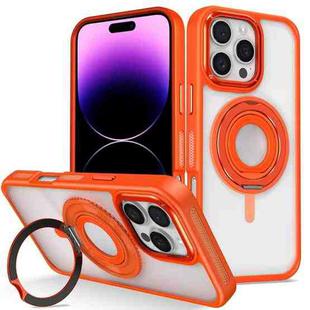 For iPhone 14 Pro Skin Feel Transparent 360 Degree Rotating Silicone Ring Holder Phone Case(Orange)