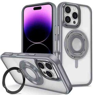 For iPhone 14 Pro Skin Feel Transparent 360 Degree Rotating Silicone Ring Holder Phone Case(Grey)