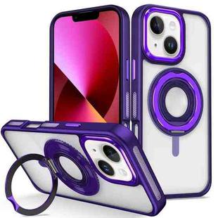 For iPhone 13 Skin Feel Transparent 360 Degree Rotating Silicone Ring Holder Phone Case(Purple)