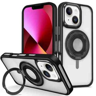 For iPhone 13 Skin Feel Transparent 360 Degree Rotating Silicone Ring Holder Phone Case(Black)