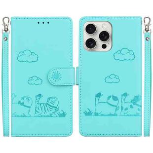 For iPhone 16 Pro Max Cute Cats RFID Leather Phone Case(Green)