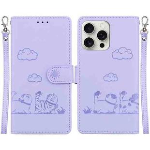 For iPhone 16 Pro Max Cute Cats RFID Leather Phone Case(Purple)