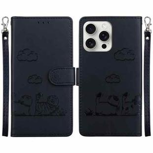 For iPhone 16 Pro Cute Cats RFID Leather Phone Case(Black)