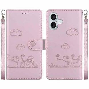 For iPhone 16 Plus Cute Cats RFID Leather Phone Case(Rose Gold)