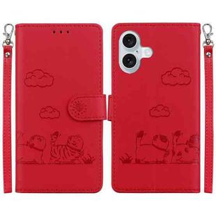 For iPhone 16 Plus Cute Cats RFID Leather Phone Case(Red)