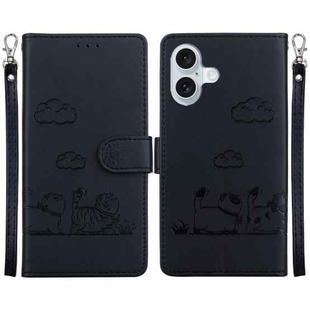 For iPhone 16 Plus Cute Cats RFID Leather Phone Case(Black)