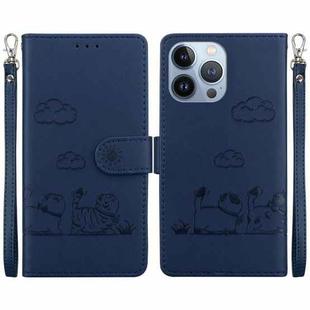 For iPhone 15 Pro Max Cute Cats RFID Leather Phone Case(Blue)