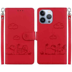 For iPhone 15 Pro Cute Cats RFID Leather Phone Case(Red)