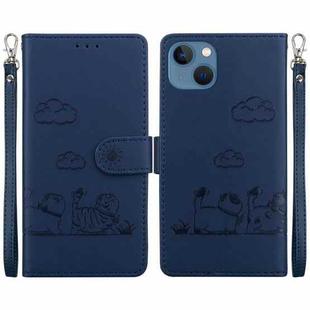 For iPhone 15 Plus Cute Cats RFID Leather Phone Case(Blue)